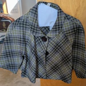 A'gaci Black and Green Plaid Blazer